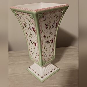 Laura Ashley Floral Patterned Vase with Green Accents